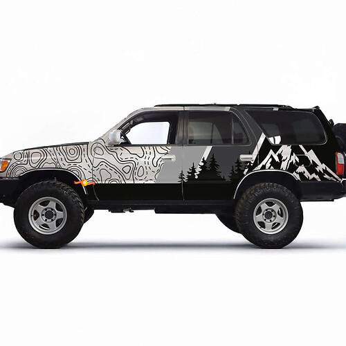 Mapa topográfico de montañas Contorno Retro TRD Rayas Vintage Pegatinas Calcomanías - Envoltura gráfica personalizada para Toyota 4Runner TRD

