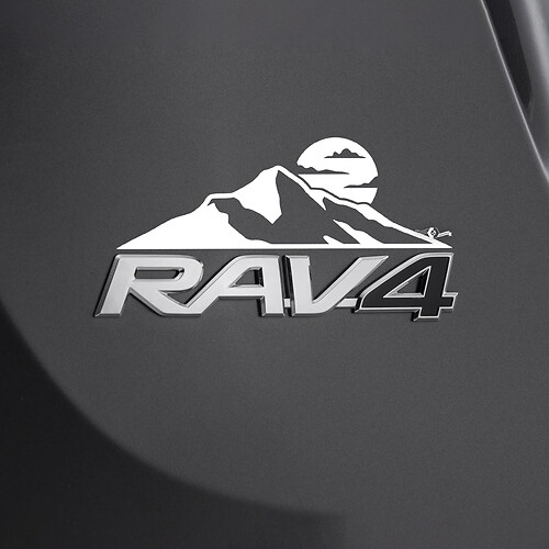 Etiqueta adhesiva de cerveza de montañas sobre la insignia trasera del Toyota Rav4
 1