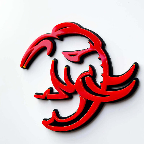 Insignia de guardabarros HellElephant 3D Badge en negro vs rojo
