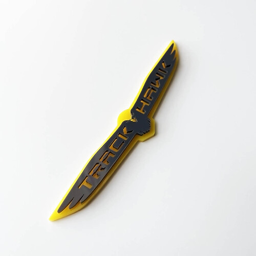 Insignia Trackhawk 3D - Emblema de guardabarros personalizado para Jeep Trackhawk Amarillo vs Gris
