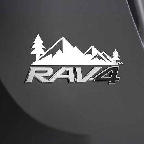 Etiqueta engomada de la calcomanía de los árboles de las montañas sobre la insignia trasera 2 del Toyota Rav4
