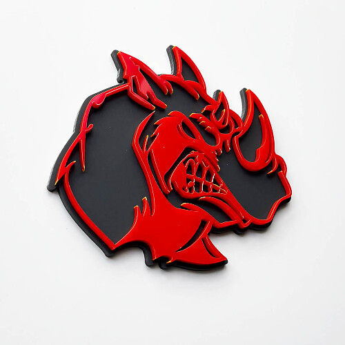 Insignia con el logotipo 3D Rhino Angry - Emblema de guardabarros personalizado para automóviles, camiones y SUV, rojo vs gris
