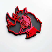 Insignia con el logotipo 3D Rhino Angry - Emblema de guardabarros personalizado para automóviles, camiones y SUV, rojo vs gris
 2