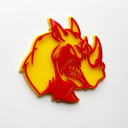 Insignia con el logotipo 3D Rhino Angry - Emblema de guardabarros personalizado para automóviles, camiones y SUV, rojo vs amarillo
