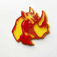 Insignia con el logotipo 3D Rhino Angry - Emblema de guardabarros personalizado para automóviles, camiones y SUV, rojo vs amarillo
 2