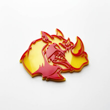 Insignia con el logotipo 3D Rhino Angry - Emblema de guardabarros personalizado para automóviles, camiones y SUV, rojo vs amarillo
 3