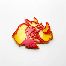 Insignia con el logotipo 3D Rhino Angry - Emblema de guardabarros personalizado para automóviles, camiones y SUV, rojo vs amarillo
 3