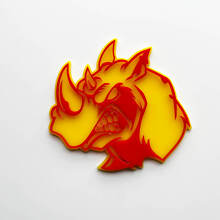 Insignia con el logotipo 3D Rhino Angry - Emblema de guardabarros personalizado para automóviles, camiones y SUV, rojo vs amarillo
 4