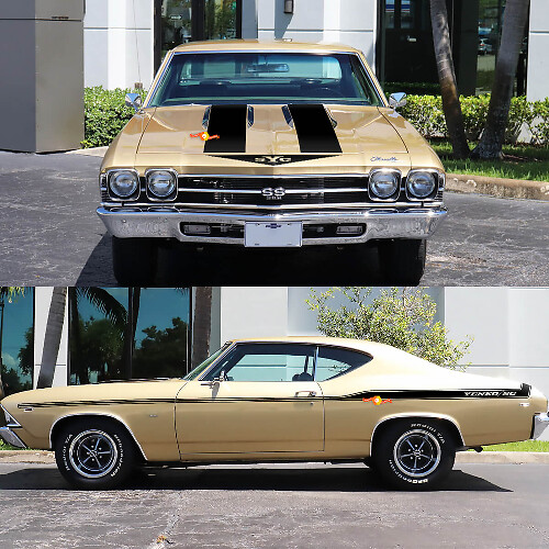 1969 Chevrolet Chevelle Yenko Kit de pegatinas de calcomanías con rayas laterales y capó - Gráficos de vinilo personalizados
