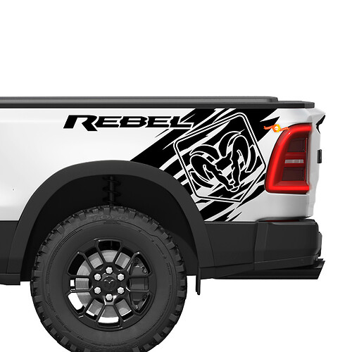 Dodge Ram Rebel Grunge Logo Camión Cama Vinilo Calcomanía Etiqueta Gráfica
