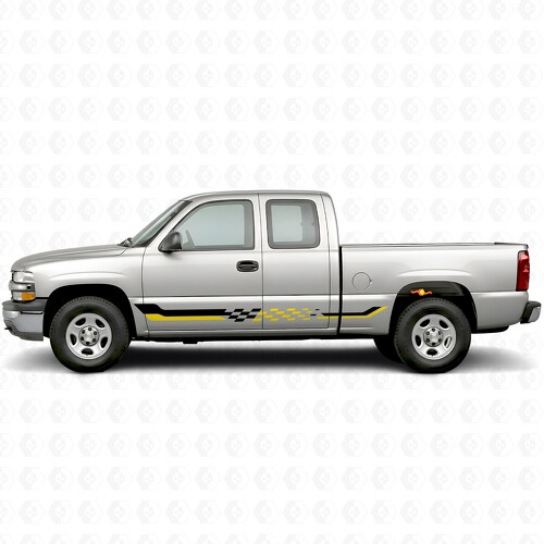 Vinilos a rayas a cuadros para puerta y panel de estribo para Chevrolet Silverado 1500 GMT800 1999-2007_1