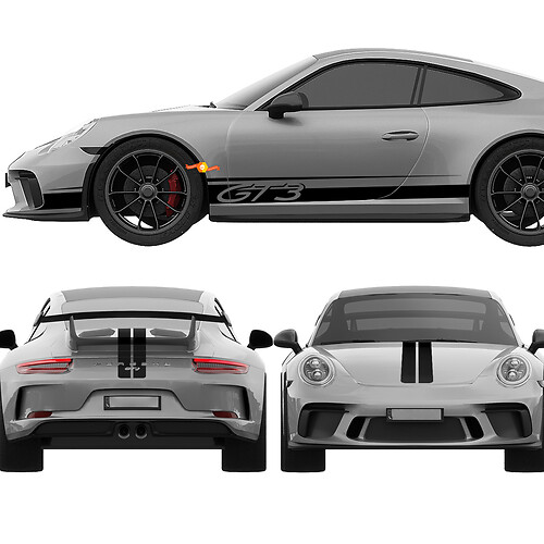 Porsche 911 GT3 Stripes Side Hood Trunk Kit - Gráficos de calcomanías de vinilo personalizados
