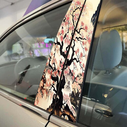 Árbol japonés Sakura Pilar puertas coche pegatina envoltura gráficos de vinilo personalizados para el estilo del vehículo
