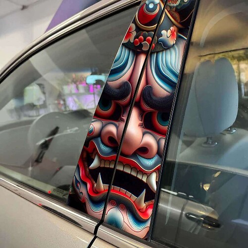 Máscara de demonio japonesa Hannya Pilar puertas pegatina para coche envoltura gráficos de vinilo personalizados para estilo de vehículo
