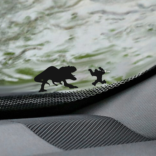 Calcomanía de esquina de huevo de Pascua para parabrisas T-Rex y Yeti Bigfoot - Gráfico de vinilo personalizado
