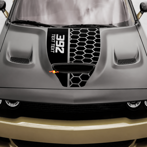 392 Scat Pack Style TEXT TEXT Honeycomb Center Stripe — Adhesivo de vinilo (capó) para Dodge Challenger