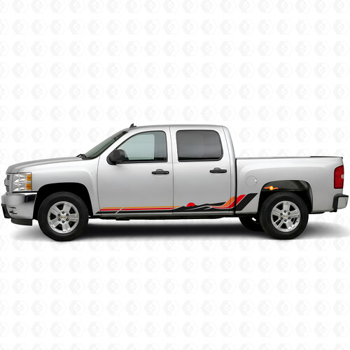 Franjas de vinilo Retro Mountain Wave para puertas y paneles laterales para Chevrolet Silverado 1500 GMT900 2007-2013_1