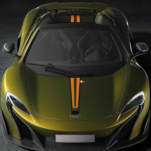 Mclaren 675LT Calcomanía de vinilo con gráficos a rayas y capó de cuerpo completo
