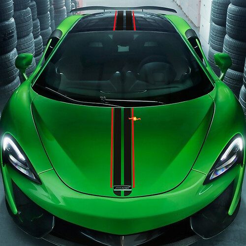 McLaren 720 570 765 Etiqueta engomada de vinilo con gráficos de rayas y capó de cuerpo completo
