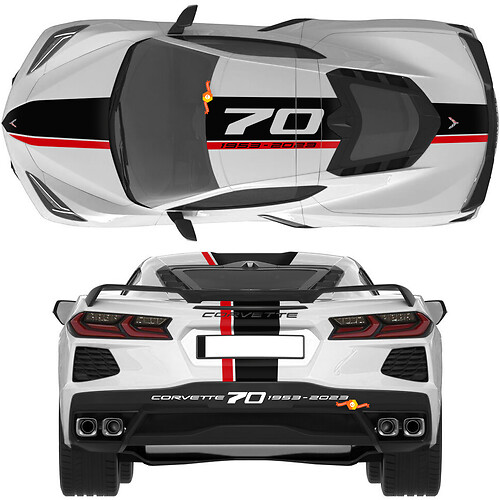 Chevrolet Corvette C8 Stingray Eray Z06 Modelos Capó Techo Rayas traseras Corvette Calcomanía doble de longitud completa Rayas
