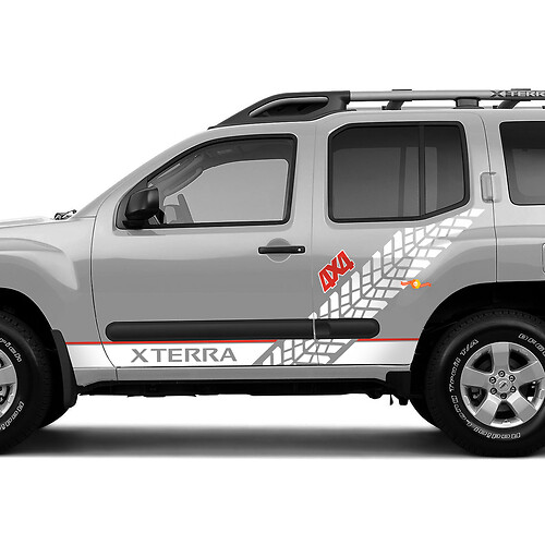 Calcomanías laterales de vinilo con gráficos de huellas de neumáticos Nissan Xterra
