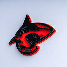 Insignia de aleta Shark Hellshark 3D para guardabarros en negro y rojo
 2