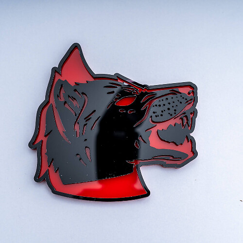 Emblema de portón trasero 3D con cabeza de lobo