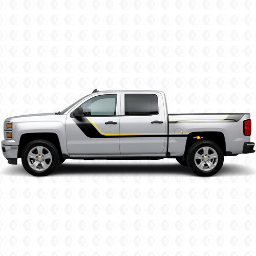 Vinilos de franjas superiores envolventes para puertas y lados de la caja para Chevrolet Silverado 1500 K2XX 2014-2019