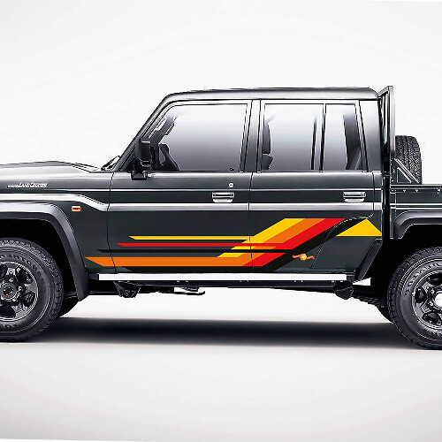 Kit de adhesivos vinilo de franjas laterales geométricas retro para puertas Toyota Land Cruiser