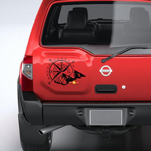 Calcomanías traseras de vinilo con gráficos de montañas y brújula para Nissan Xterra
