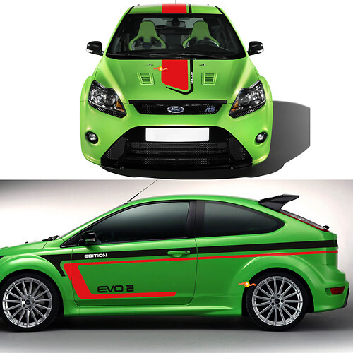 Kit completo de vinilos adhesivos EVO 2 Rayas de competición para Musclecar Focus RS