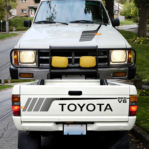 Toyota Pickup SR5 V6 Portón trasero y capó Vinilo Calcomanías Pegatinas 1
