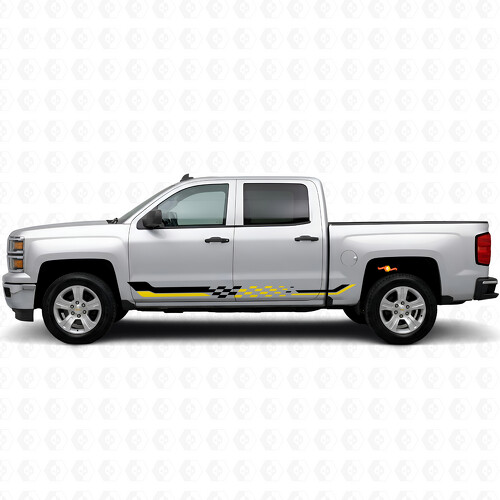 Tiras de Vinilo de Carreras a Cuadros para Puertas y Paneles Laterales para Chevrolet Silverado 1500 K2XX 2014-2019_1