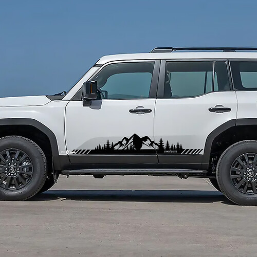 Toyota Land Cruiser Puertas laterales Montañas Árboles Paisaje Estilo Calcomanías Vinilo Pegatinas Gráfico
