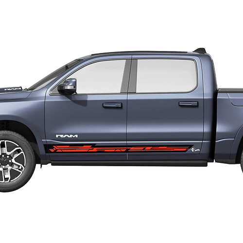 Rayas para puertas laterales para Dodge RAM 1500 REV, calcomanías de vinilo, gráficos 2
