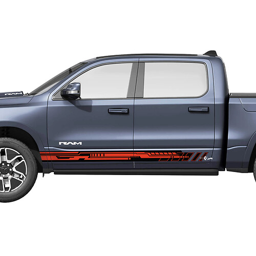 Rocker de rayas para puertas laterales para Dodge RAM 1500 REV, calcomanías de vinilo, gráficos 2
