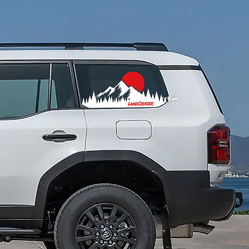 Toyota Land Cruiser Ventana Topográfica Lado Montaña Atardecer Calcomanías Vinilo Pegatinas Gráfico
