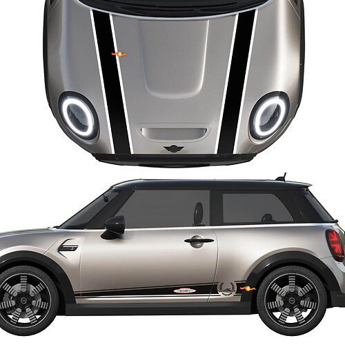 Mini John Cooper Works AC Schnitzer capucha y puertas laterales de rayas calcomanías de rally y gráficos
