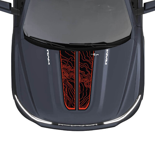 Hood Dual Stripes Mapa topográfico para Dodge RAM 1500 REV Vinilo Calcomanías Pegatinas Gráficos
