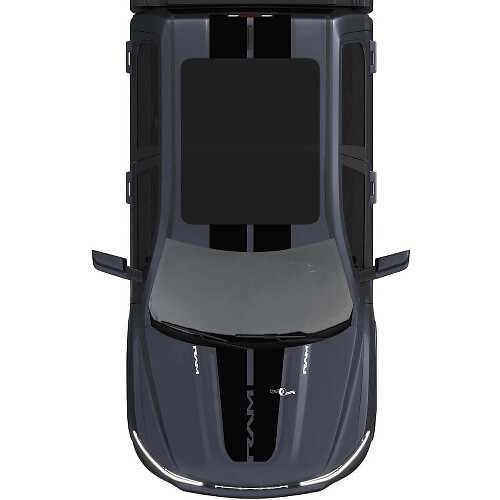 Calcomanías Vinílicas de Rayas Centrales Duales para Capó y Techo 2 para Dodge Ram 1500 REV