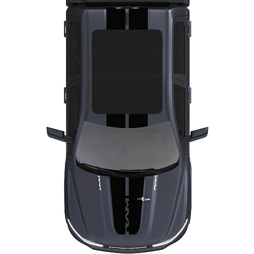 Calcomanías de vinilo con rayas centrales dobles para capó y techo para Dodge RAM 1500 REV
