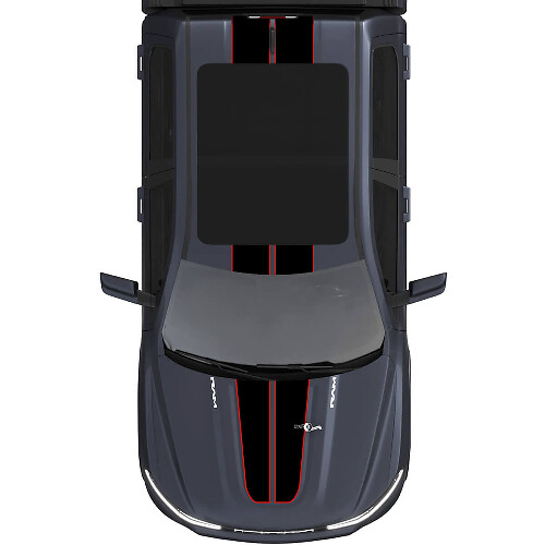 Rayas centrales dobles para capó y techo para Dodge RAM 1500 REV Vinilos Calcomanías Pegatinas Gráficos 3
