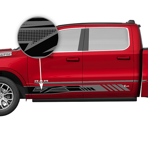 Puertas laterales Rocker Panel Stripes Vinilo Calcomanías Pegatinas Gráficos para Dodge RAM 1500 TUNGSTENO

