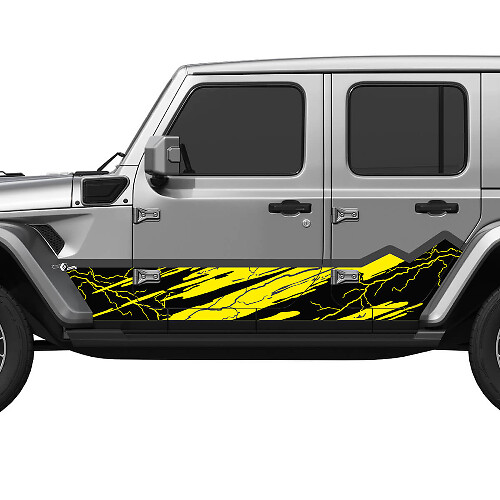 Envoltura de vinilo para puertas laterales con diseño de montañas camufladas y rayos para Jeep Wrangler
