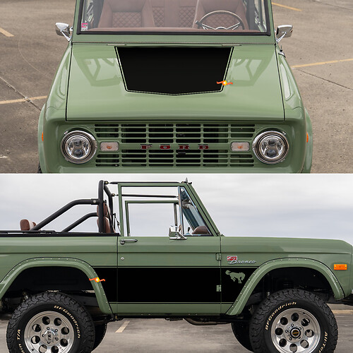Puertas laterales retro y calcomanías de envoltura de capucha para 1968 Ford Bronco
