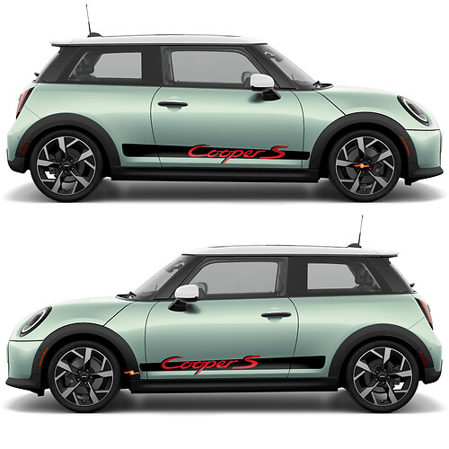 Mini Cooper S Side Stripe Lettering Graphics de estilo Porsche Decal
