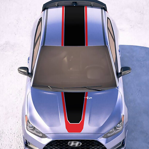 Caperina y techo Central Racing Stripes Pegatinas de vinilo Decal a Hyundai Veloster

