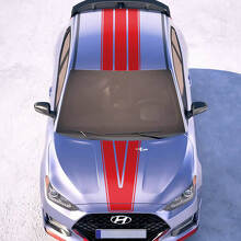Caperina y techo Central V Racing rayas Pegatinas de vinilo Decal a Hyundai Veloster
 2