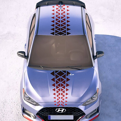 Caperina y techo Central Gradiente Ornamentos Rayas de carreras Pegatinas de vinilo Cocinas para Hyundai Veloster
