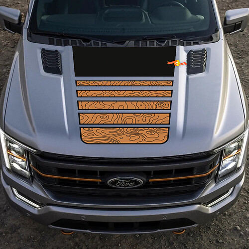 Ford F-150 Temor Pickup Hood Graphics Central Mapa topográfico Decalas Ford Vinyl 2 colores
